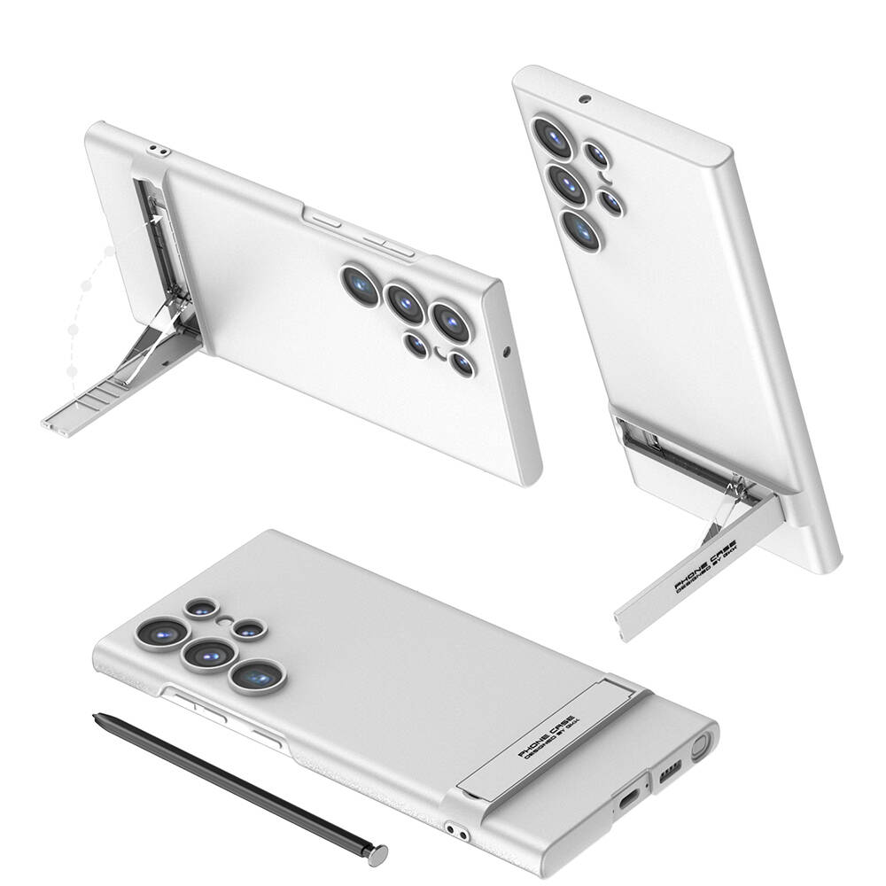 Galaxy Uyumlu S24 Ultra Kılıf Zore Kamera Korumalı Dikey Standlı Ays Kapak-Gümüş