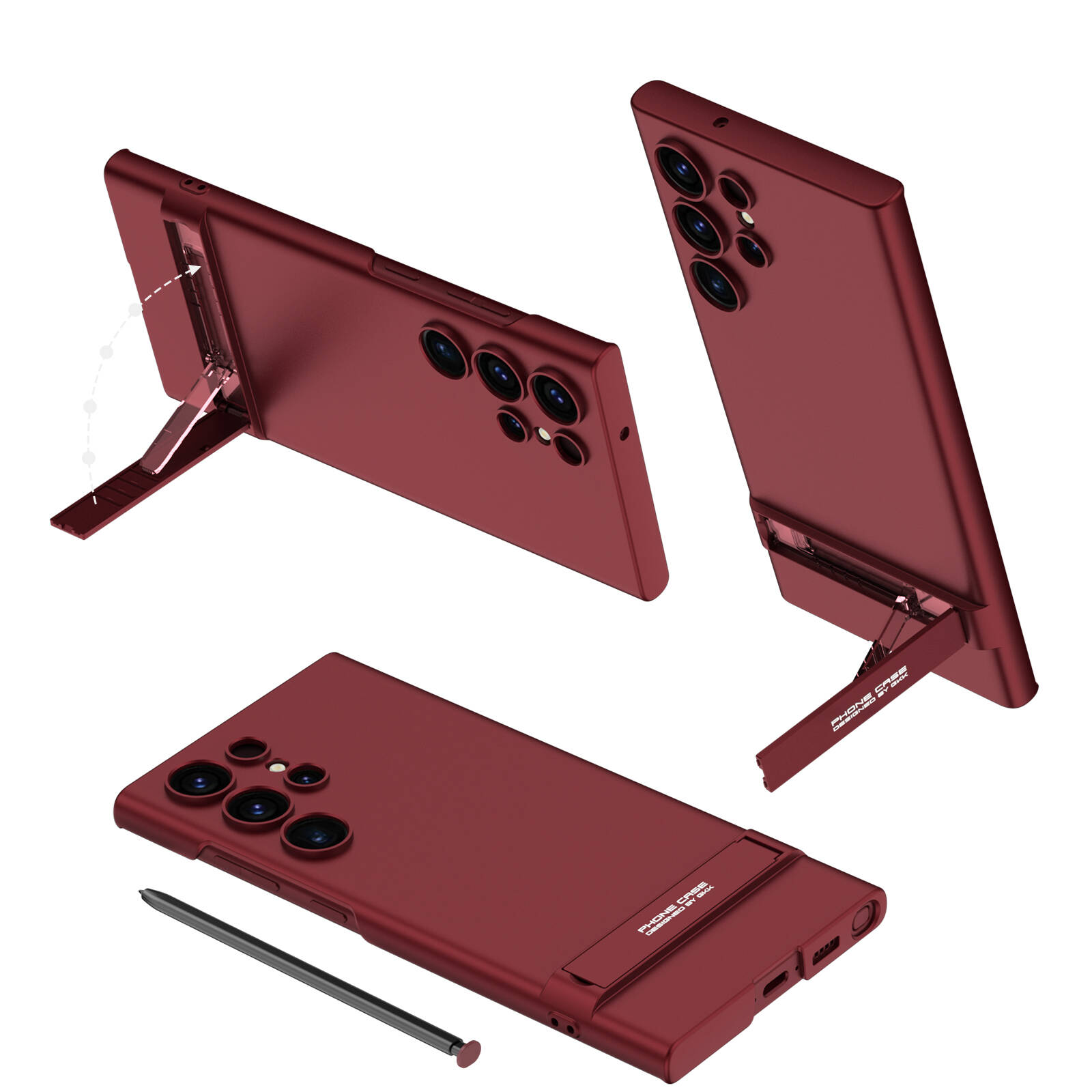 Galaxy Uyumlu S24 Ultra Kılıf Zore Kamera Korumalı Dikey Standlı Ays Kapak-Mürdüm