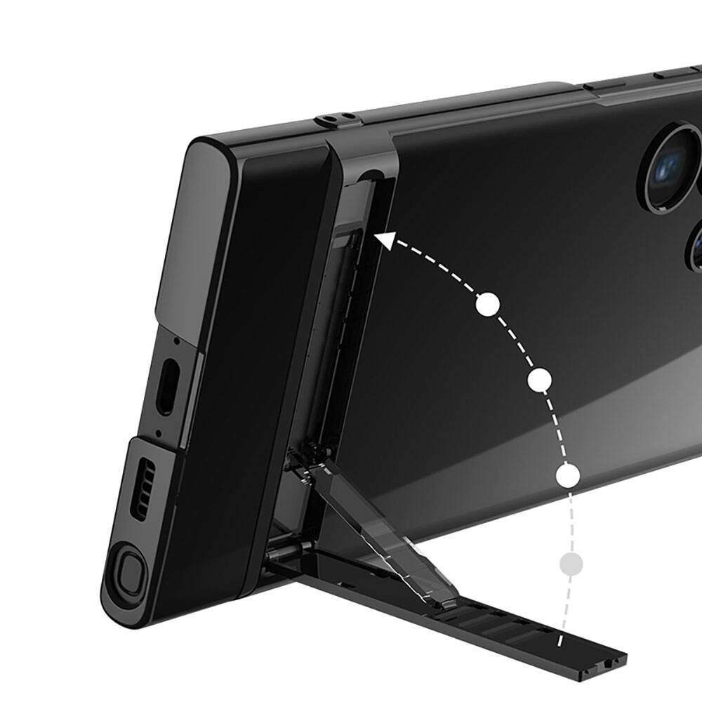 Galaxy Uyumlu S24 Ultra Kılıf Zore Kamera Korumalı Şeffaf Dikey Standlı Ays Kapak