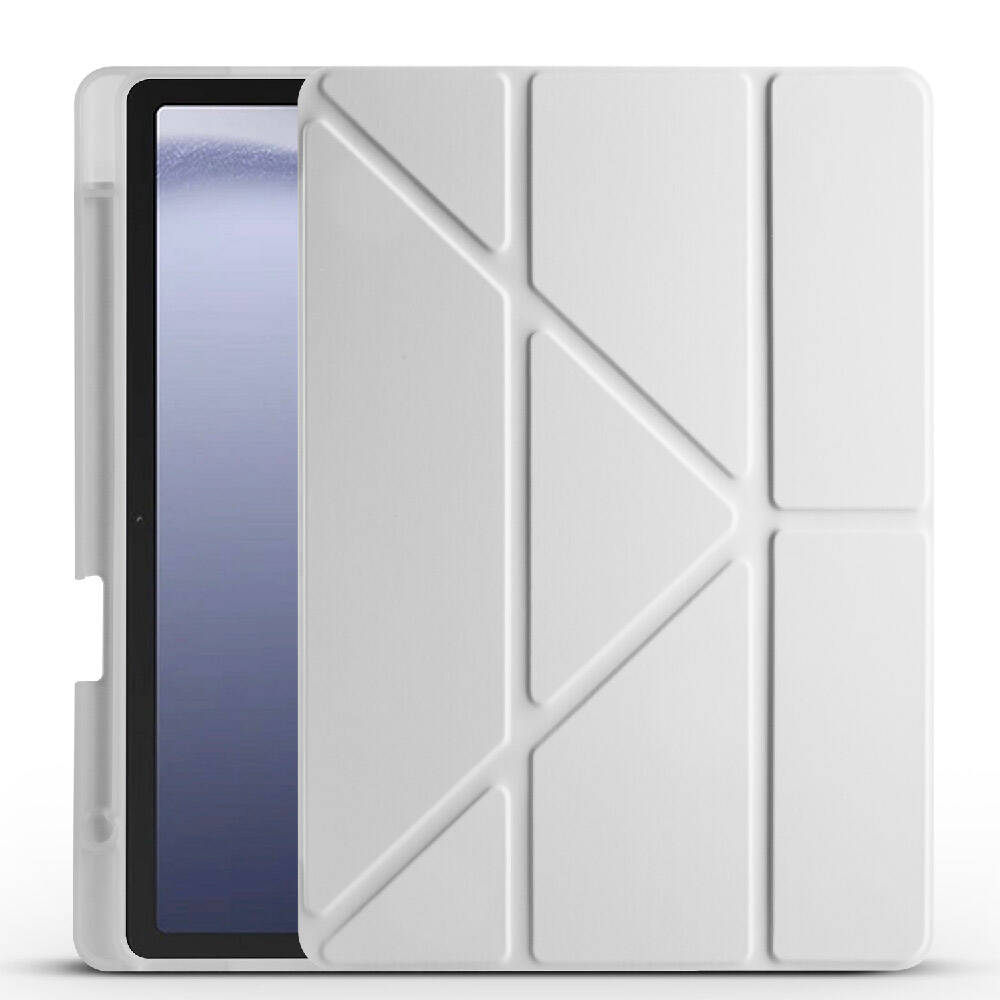 Galaxy Uyumlu Tab A9 Kılıf Zore Tri Folding Kalem Bölmeli Standlı Kılıf-Gri