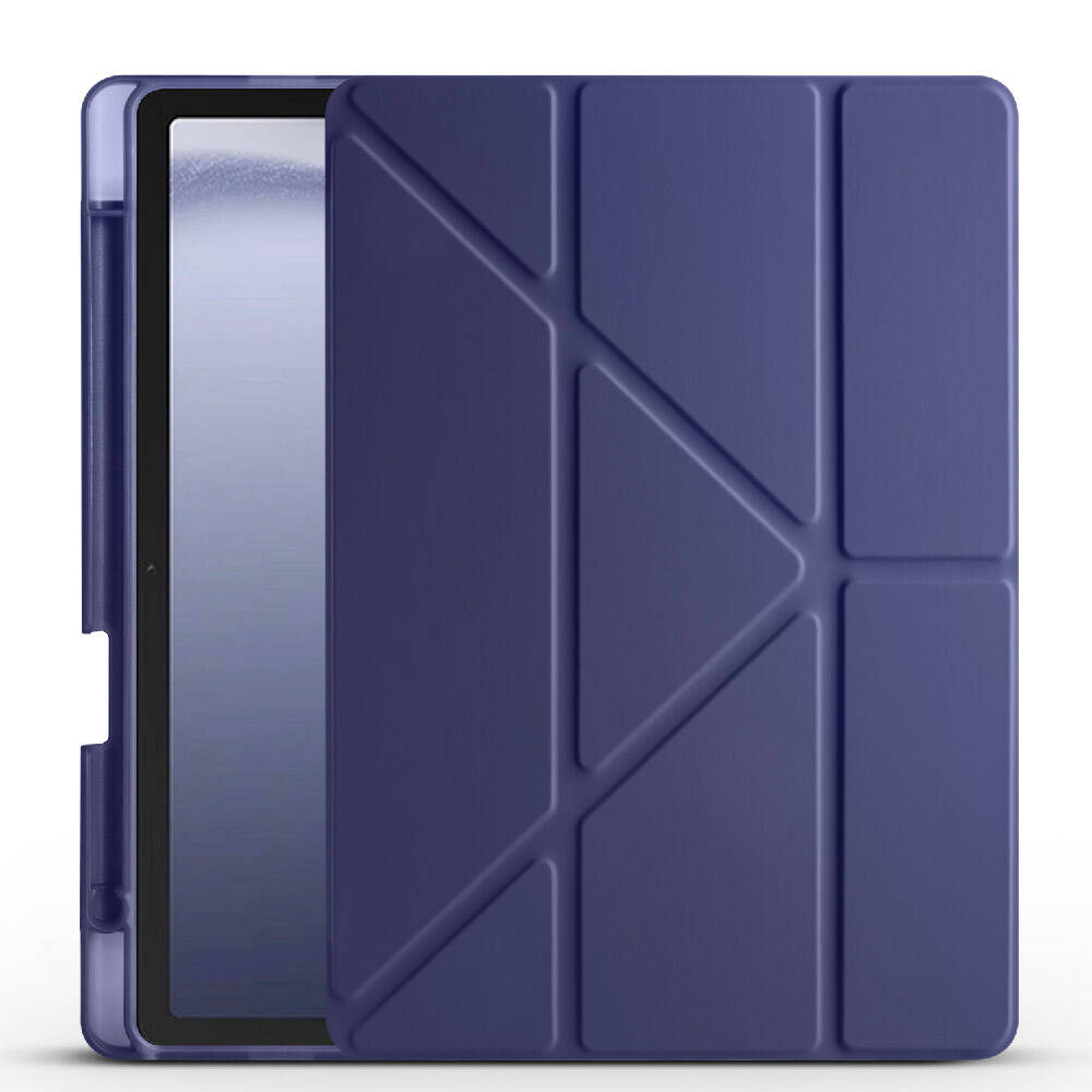 Galaxy Uyumlu Tab A9 Kılıf Zore Tri Folding Kalem Bölmeli Standlı Kılıf-Lacivert