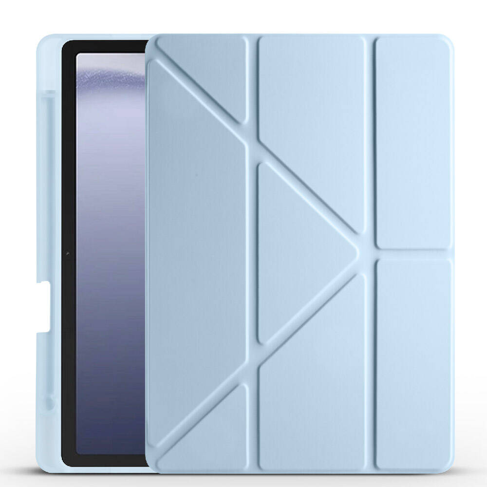Galaxy Uyumlu Tab A9 Kılıf Zore Tri Folding Kalem Bölmeli Standlı Kılıf-Mavi