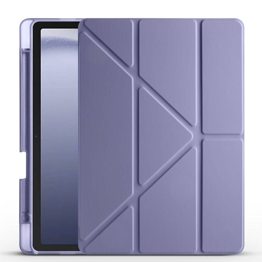 Galaxy Uyumlu Tab A9 Kılıf Zore Tri Folding Kalem Bölmeli Standlı Kılıf-Mor