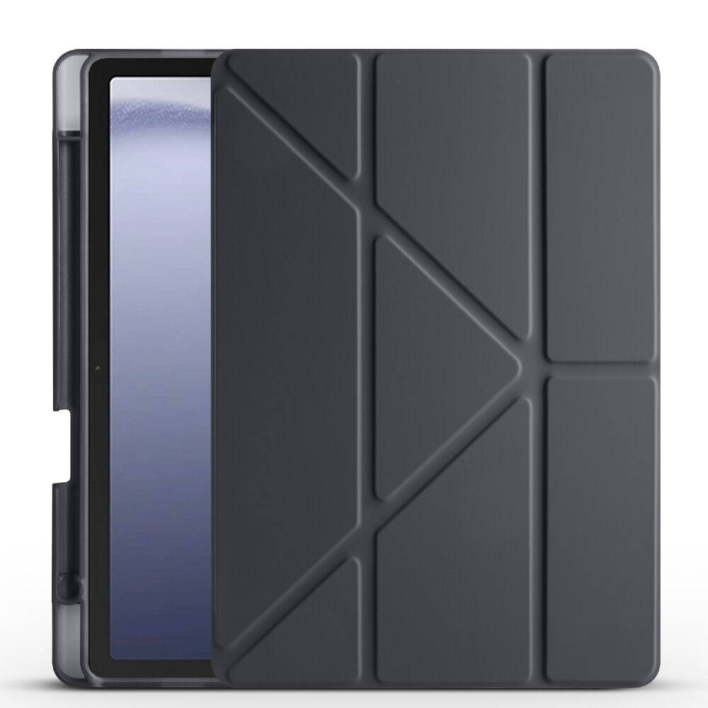 Galaxy Uyumlu Tab A9 Kılıf Zore Tri Folding Kalem Bölmeli Standlı Kılıf-Siyah