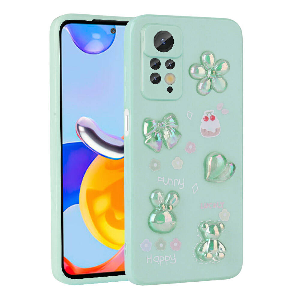 Xiaomi Uyumlu  Redmi Note 12 Pro 4G Kılıf Kabartma Figürlü Parlak Zore Toys Silikon Kapak-Açık yeşil