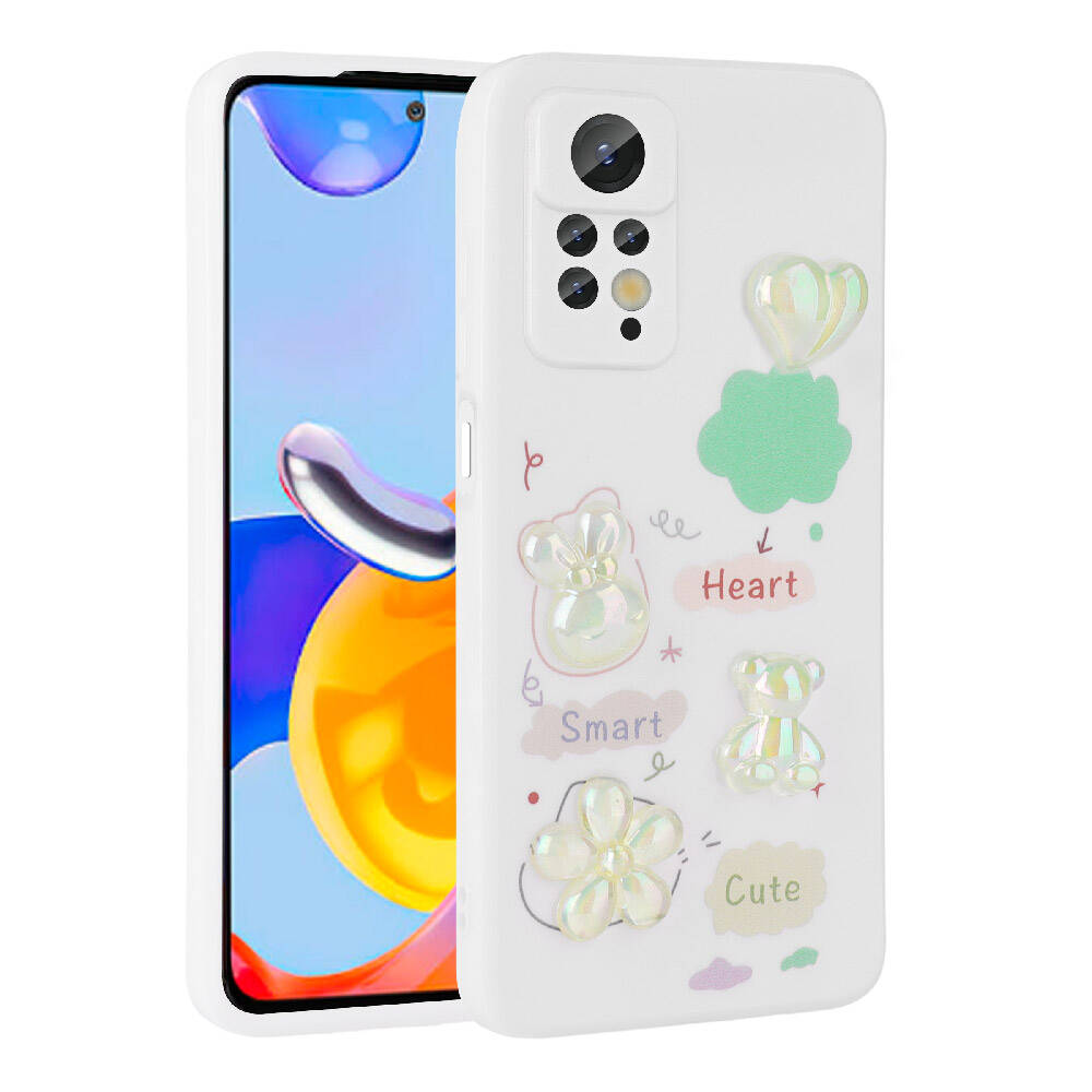 Xiaomi Uyumlu  Redmi Note 12 Pro 4G Kılıf Kabartma Figürlü Parlak Zore Toys Silikon Kapak-Beyaz