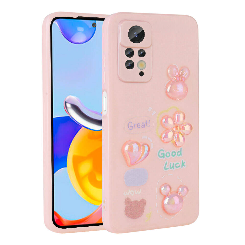Xiaomi Uyumlu  Redmi Note 12 Pro 4G Kılıf Kabartma Figürlü Parlak Zore Toys Silikon Kapak-Pembe