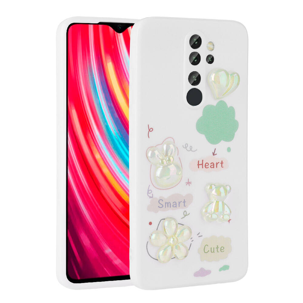Xiaomi Uyumlu  Redmi Note 8 Pro Kılıf Kabartma Figürlü Parlak Zore Toys Silikon Kapak-Beyaz