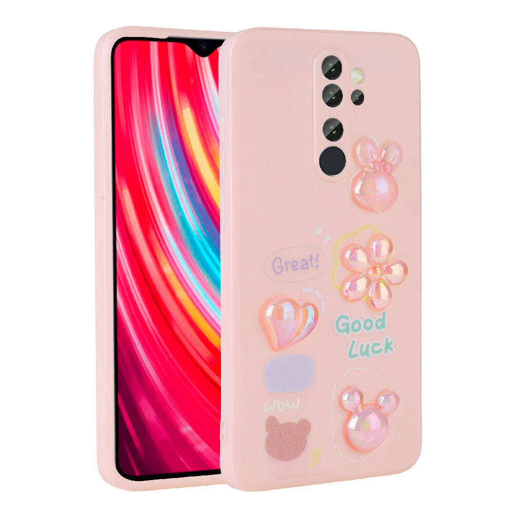 Xiaomi Uyumlu  Redmi Note 8 Pro Kılıf Kabartma Figürlü Parlak Zore Toys Silikon Kapak-Pembe