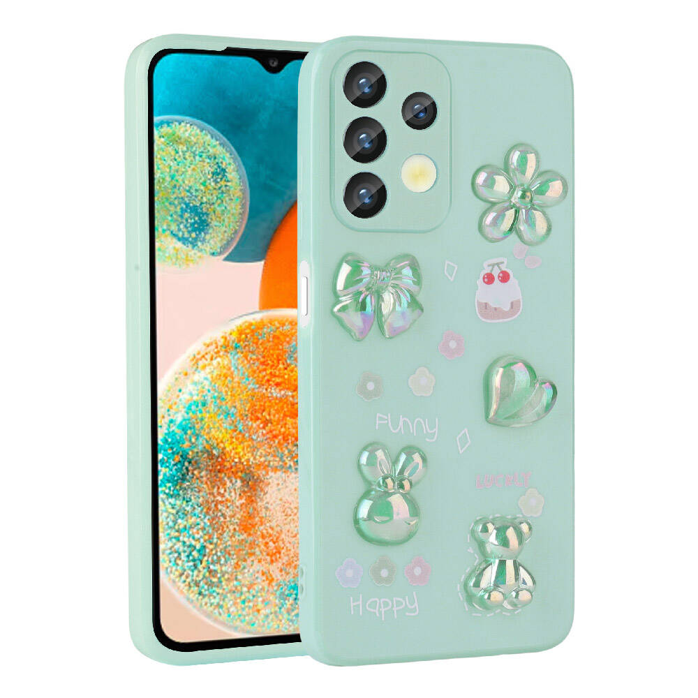 Galaxy Uyumlu A32 4G Kılıf Kabartma Figürlü Parlak Zore Toys Silikon Kapak-Açık yeşil