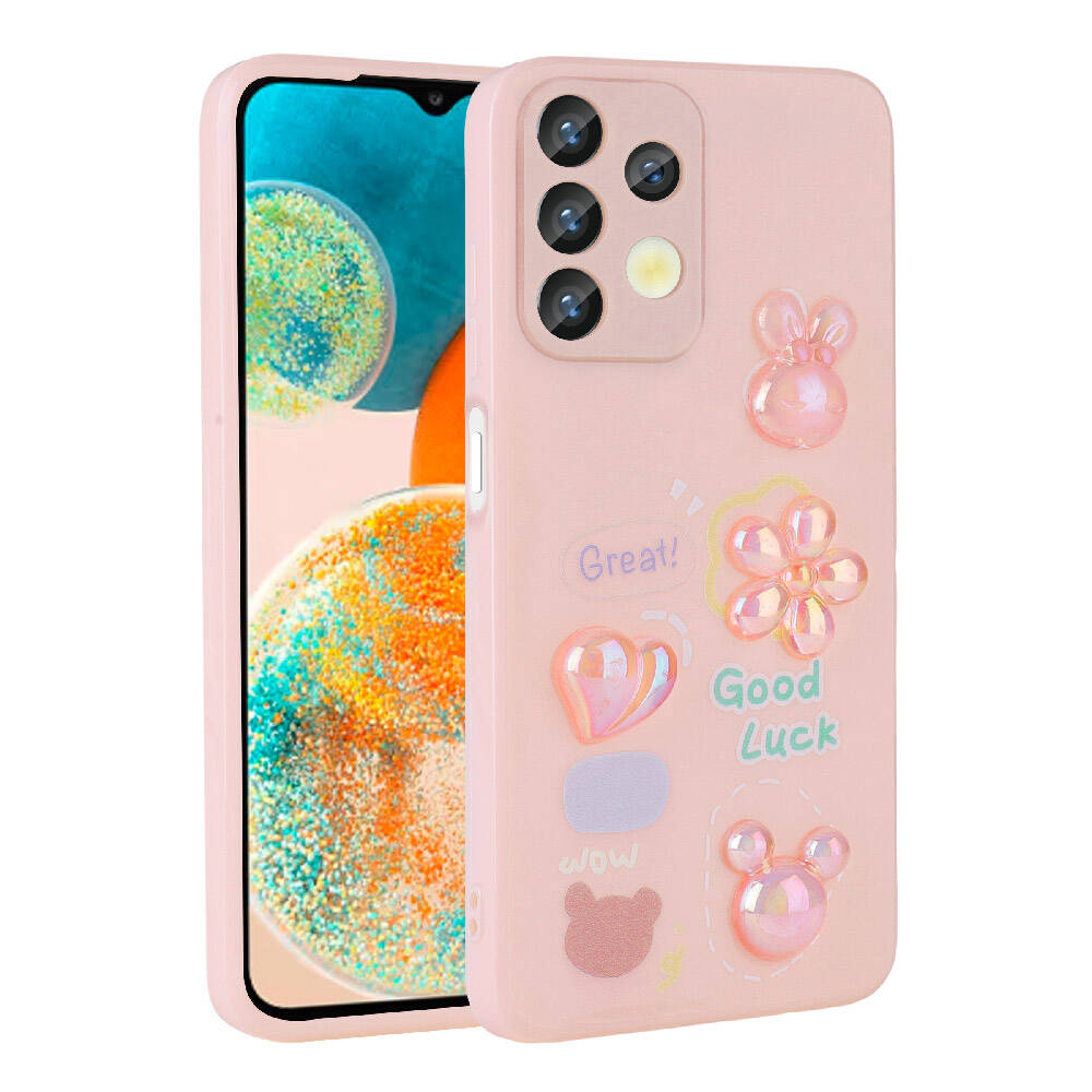 Galaxy Uyumlu A32 4G Kılıf Kabartma Figürlü Parlak Zore Toys Silikon Kapak-Pembe