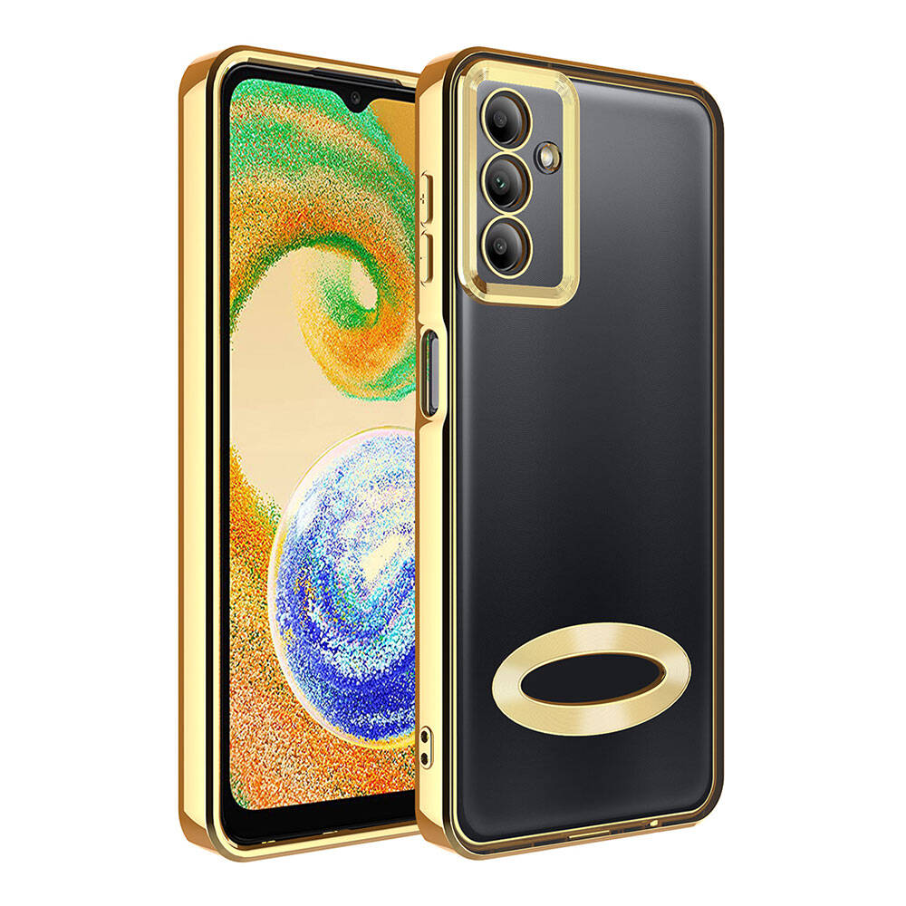 Galaxy Uyumlu A05S Kılıf Kamera Korumalı Logo Gösteren Zore Omega Kapak-Gold