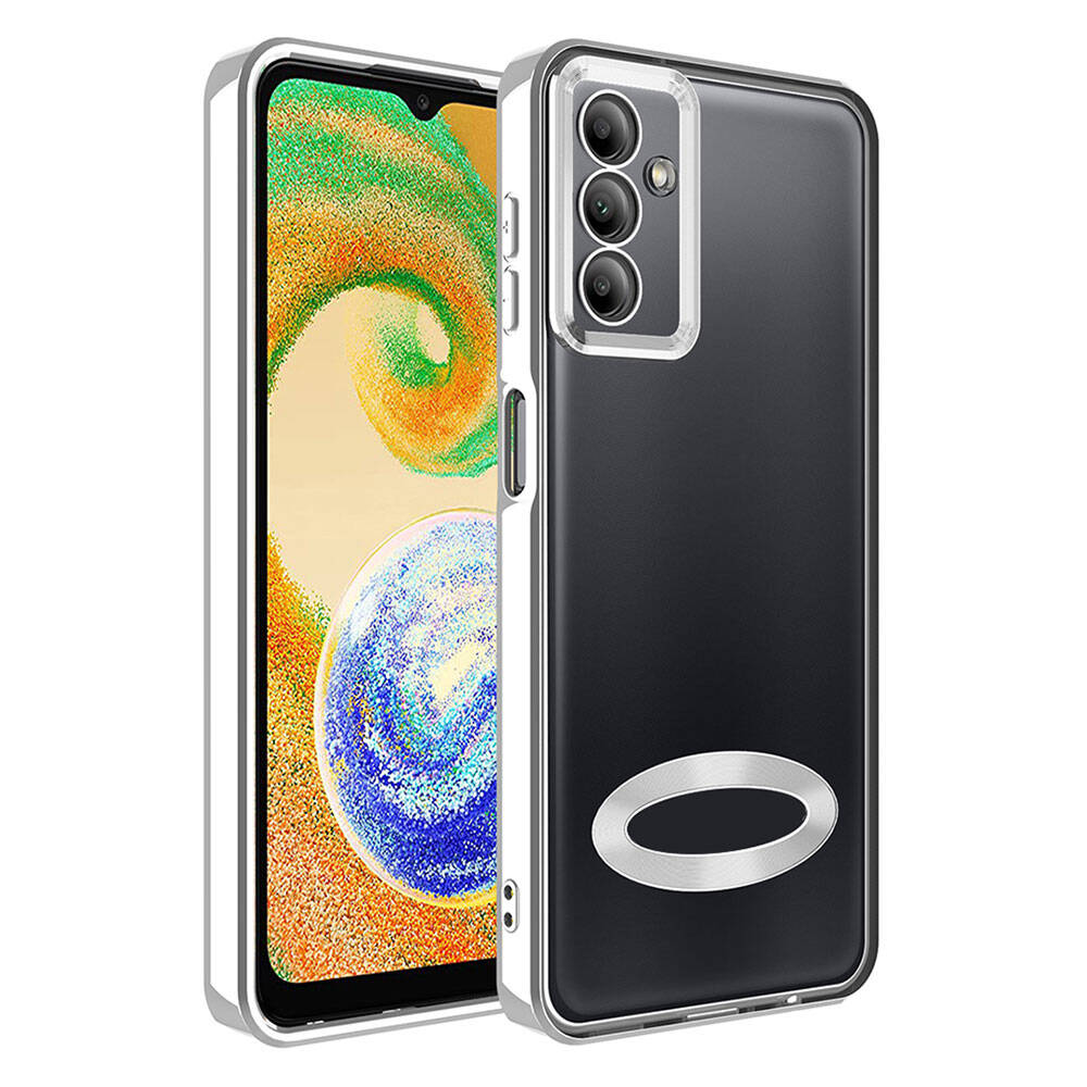 Galaxy Uyumlu A05S Kılıf Kamera Korumalı Logo Gösteren Zore Omega Kapak-Gümüş