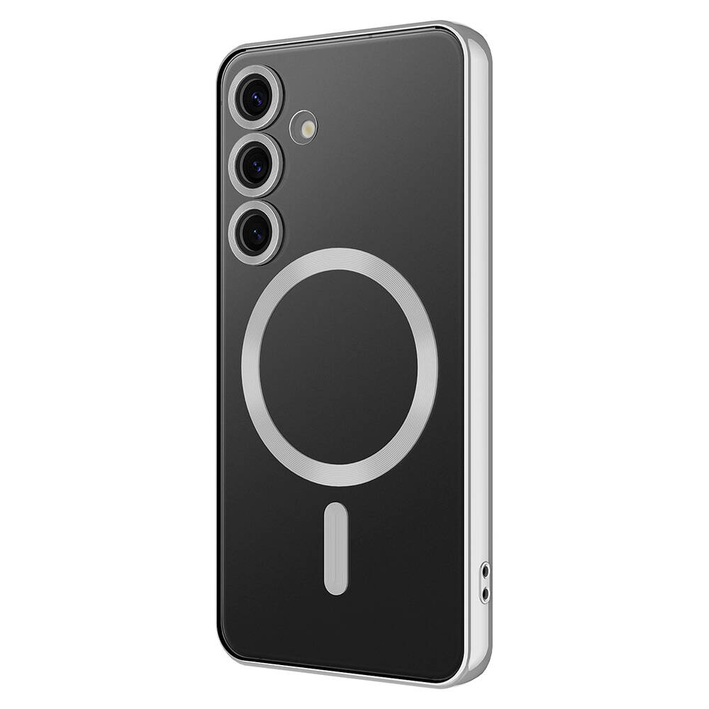 Galaxy Uyumlu S24 Kılıf Kamera Korumalı M-safe Wireless Şarj Özellikli Zore Demre Kapak-Gümüş