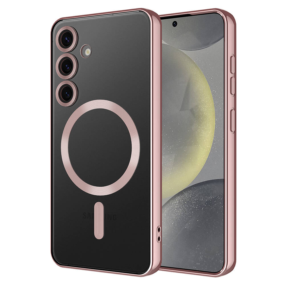 Galaxy Uyumlu S24 Kılıf Kamera Korumalı M-safe Wireless Şarj Özellikli Zore Demre Kapak-Rose gold