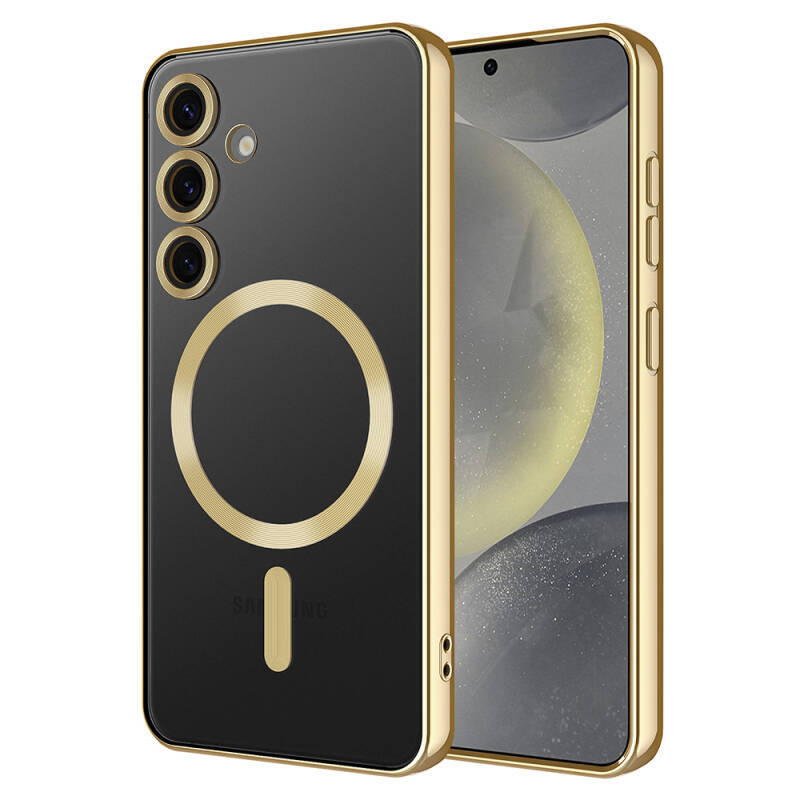 Galaxy Uyumlu S24 Plus Kılıf Kamera Korumalı M-safe Wireless Şarj Özellikli Zore Demre Kapak-Gold