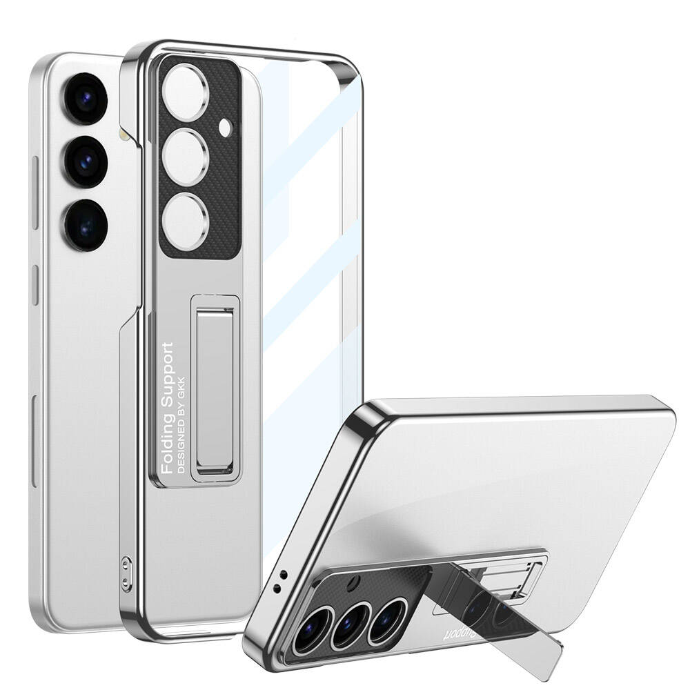 Galaxy Uyumlu S24 Kılıf Kamera Korumalı Şeffaf Tasarımlı Zore Lego Standlı Kapak-Gümüş
