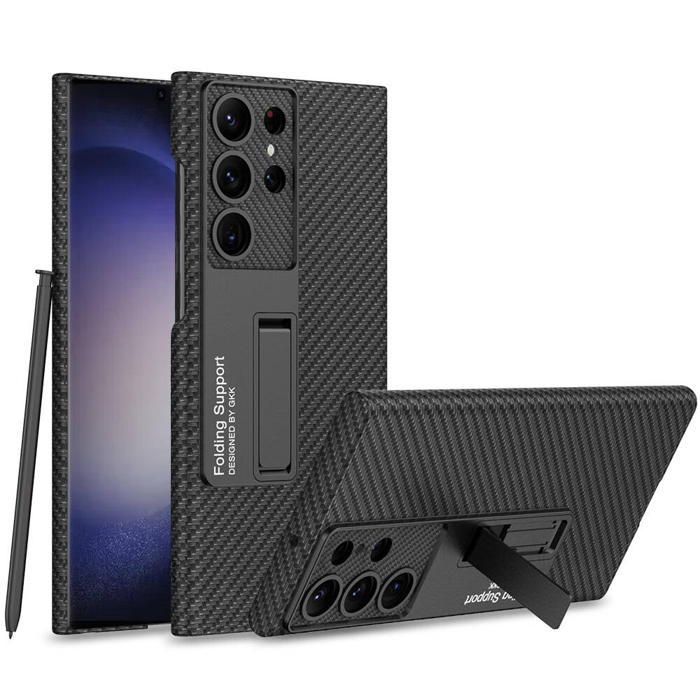 Galaxy Uyumlu S24 Ultra Kılıf Zore Kıpta Standlı Kapak-Siyah karbon