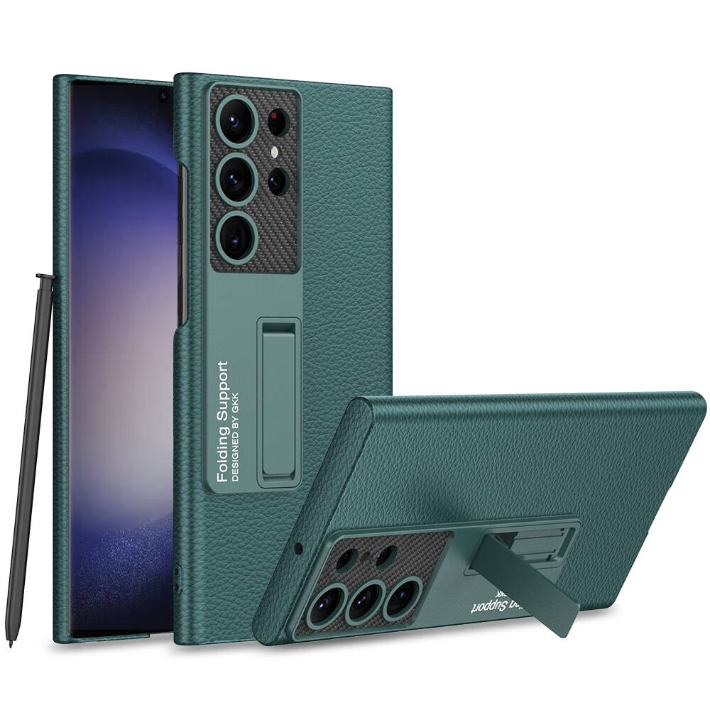Galaxy Uyumlu S24 Ultra Kılıf Zore Kıpta Standlı Kapak-Yeşil