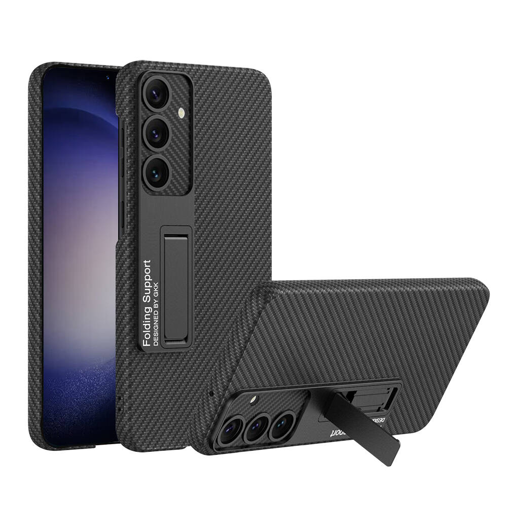 Galaxy Uyumlu S24 Kılıf Zore Kıpta Standlı Kapak-Siyah karbon
