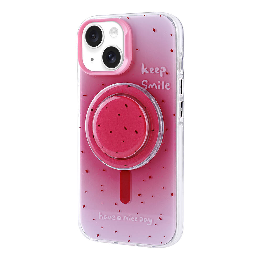 iPhone Uyumlu 15 Kılıf M-safe Şarj Özellikli Tak-Çıkar Pop Soketli Zore Tiktok Kapak-Pembe koyu