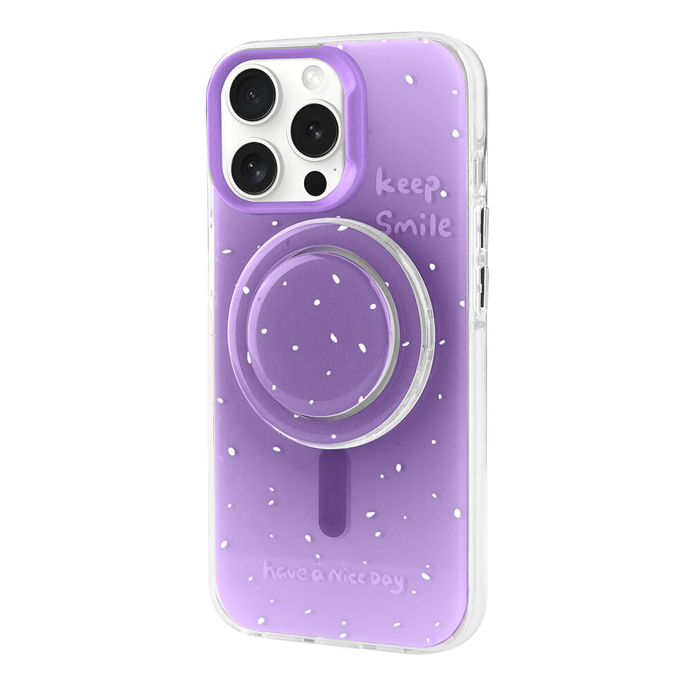 iPhone Uyumlu 15 Pro Max Kılıf M-safe Şarj Özellikli Tak-Çıkar Pop Soketli Zore Tiktok Kapak-Mor