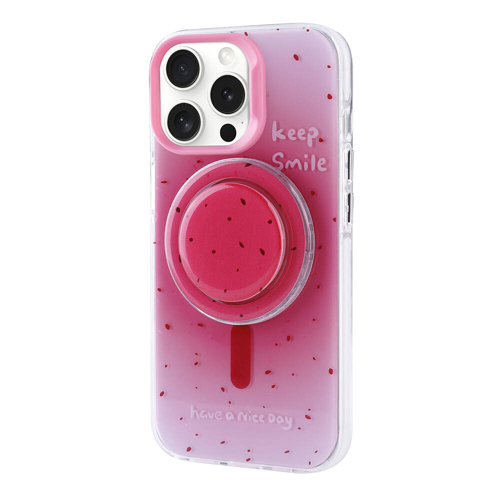 iPhone Uyumlu 15 Pro Max Kılıf M-safe Şarj Özellikli Tak-Çıkar Pop Soketli Zore Tiktok Kapak-Pembe koyu