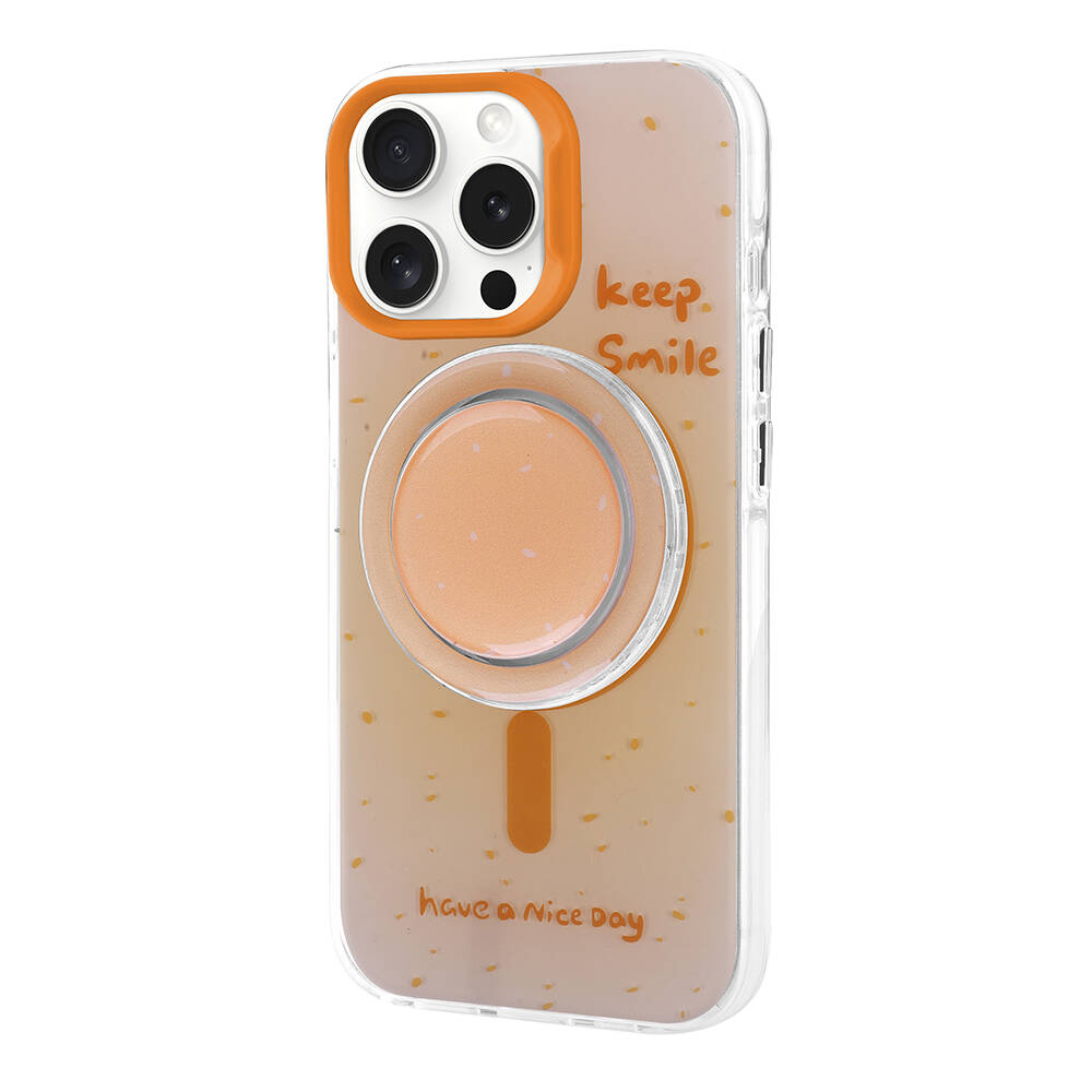 iPhone Uyumlu 15 Pro Max Kılıf M-safe Şarj Özellikli Tak-Çıkar Pop Soketli Zore Tiktok Kapak-Turuncu