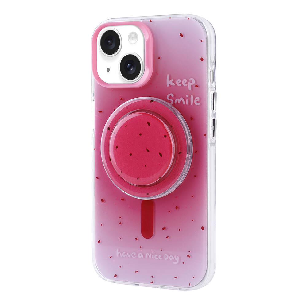 iPhone Uyumlu 14 Kılıf M-safe Şarj Özellikli Tak-Çıkar Pop Soketli Zore Tiktok Kapak-Pembe koyu