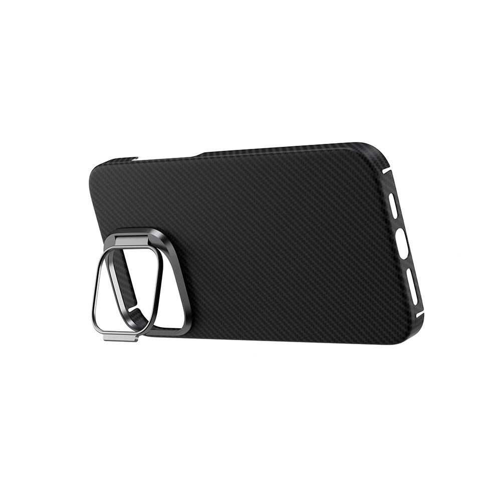 iPhone Uyumlu 15 Pro Kılıf M-safe Şarj Özellikli 600D Zore Krek Karbon Standlı Kapak