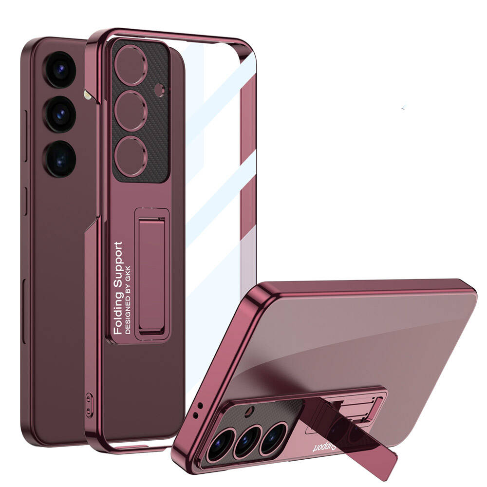 Galaxy Uyumlu S24 Plus Kılıf Kamera Korumalı Şeffaf Tasarımlı Zore Lego Standlı Kapak-Mürdüm