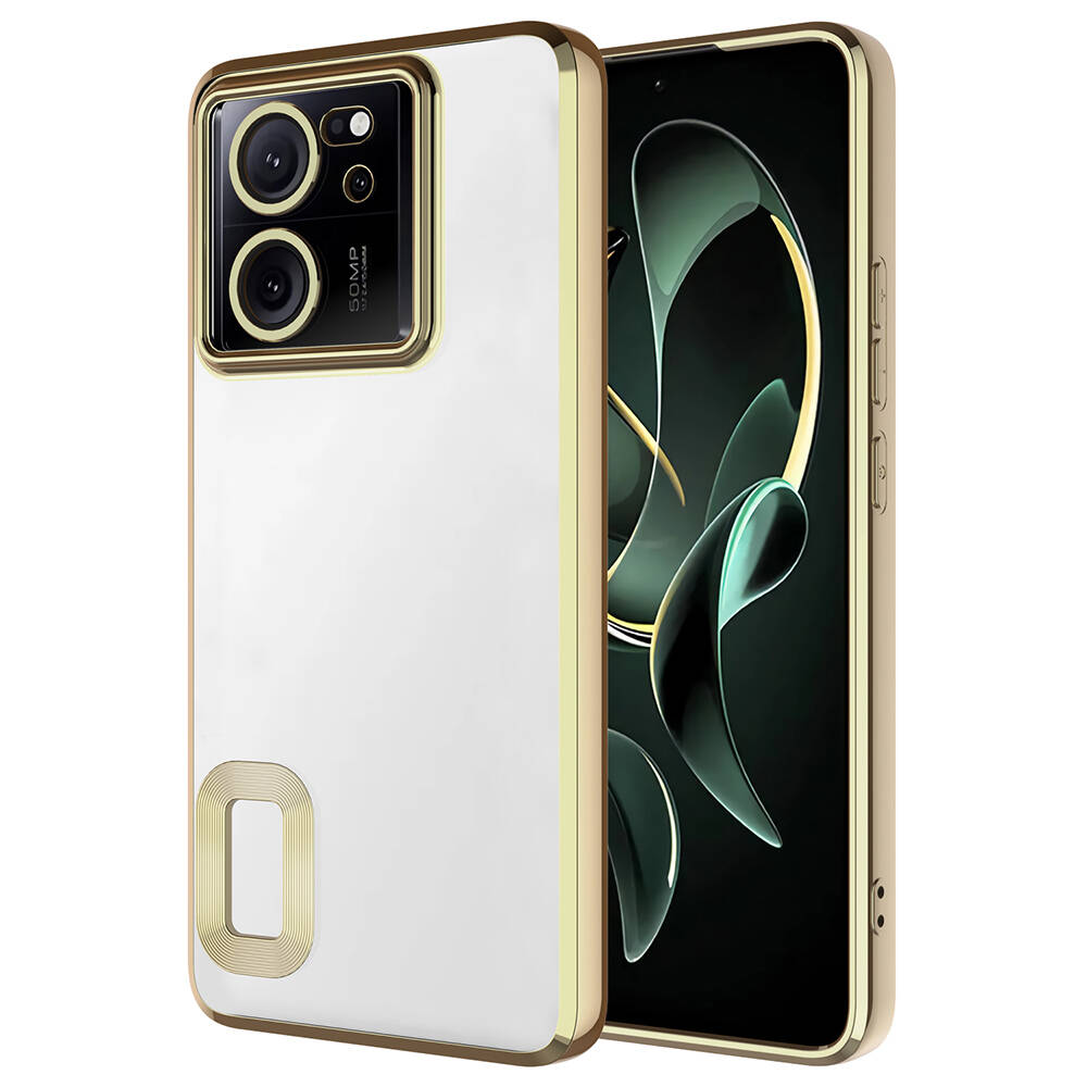 Xiaomi Uyumlu  Mi 13T Kılıf Kamera Korumalı Logo Gösteren Zore Omega Kapak-Gold