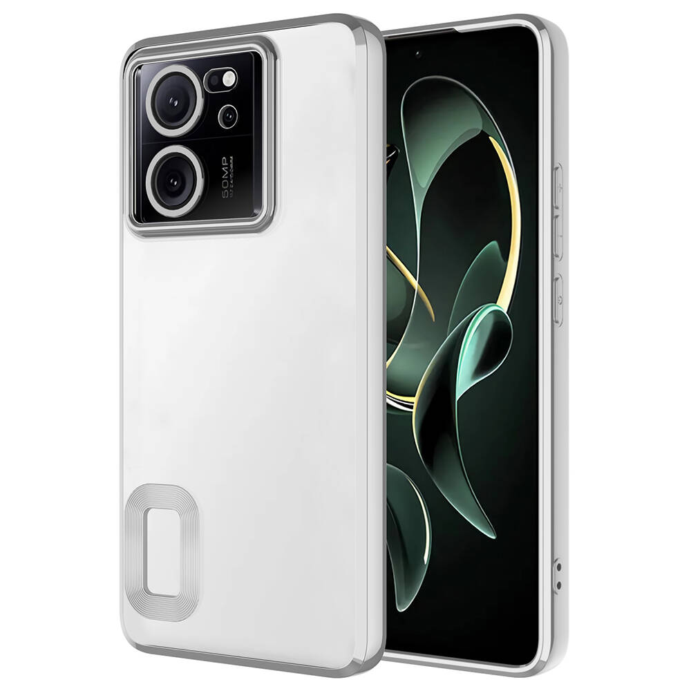Xiaomi Uyumlu  Mi 13T Kılıf Kamera Korumalı Logo Gösteren Zore Omega Kapak-Gümüş