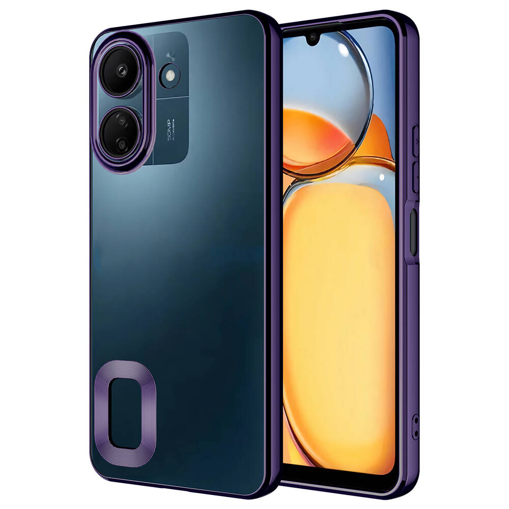 Xiaomi Uyumlu  Redmi 13C Kılıf Kamera Korumalı Logo Gösteren Zore Omega Kapak-Derin mor