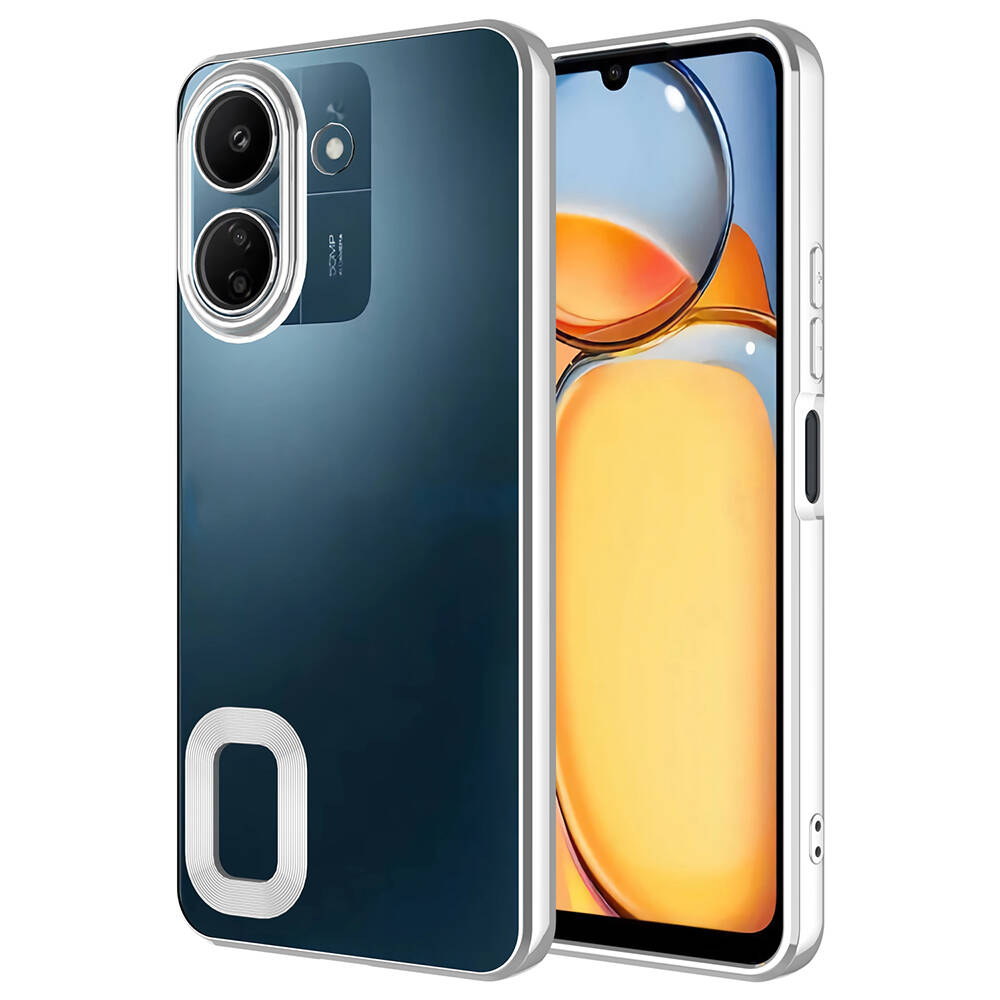 Xiaomi Uyumlu  Redmi 13C Kılıf Kamera Korumalı Logo Gösteren Zore Omega Kapak-Gümüş