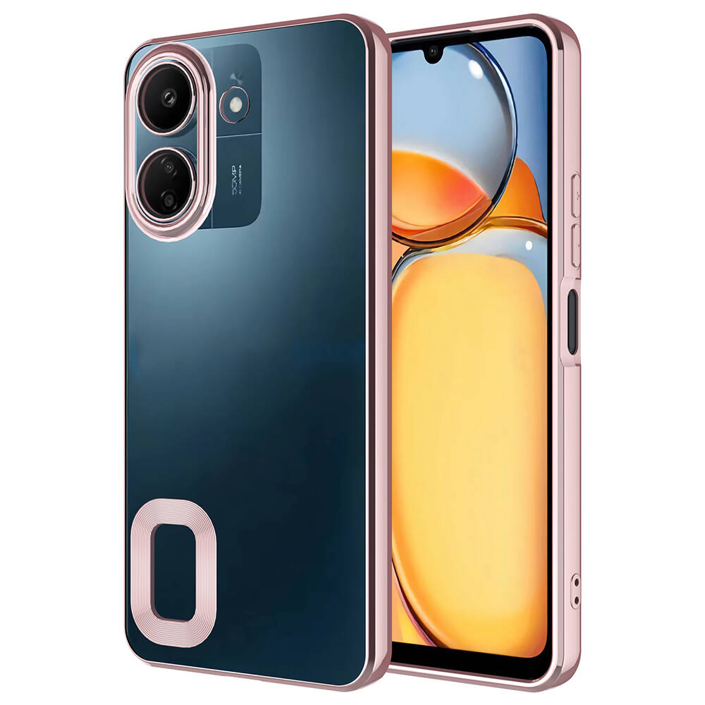 Xiaomi Uyumlu  Redmi 13C Kılıf Kamera Korumalı Logo Gösteren Zore Omega Kapak-Rose gold