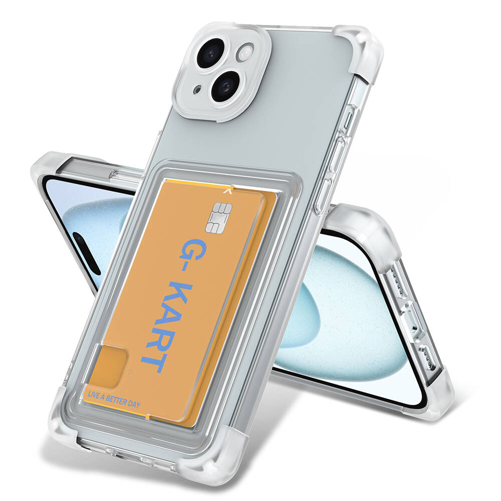 iPhone Uyumlu 13 Kılıf Airbag Tasarımlı Şeffaf Kartlıklı Zore G-Kart Kapak