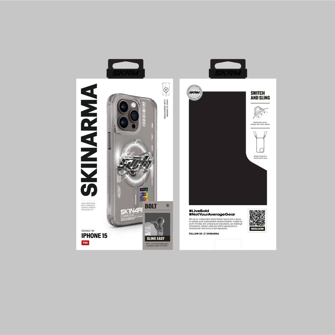 iPhone Uyumlu 15 Pro Kılıf M-safe Şarj Özellikli Yazı Desenli SkinArma Bolt Kapak