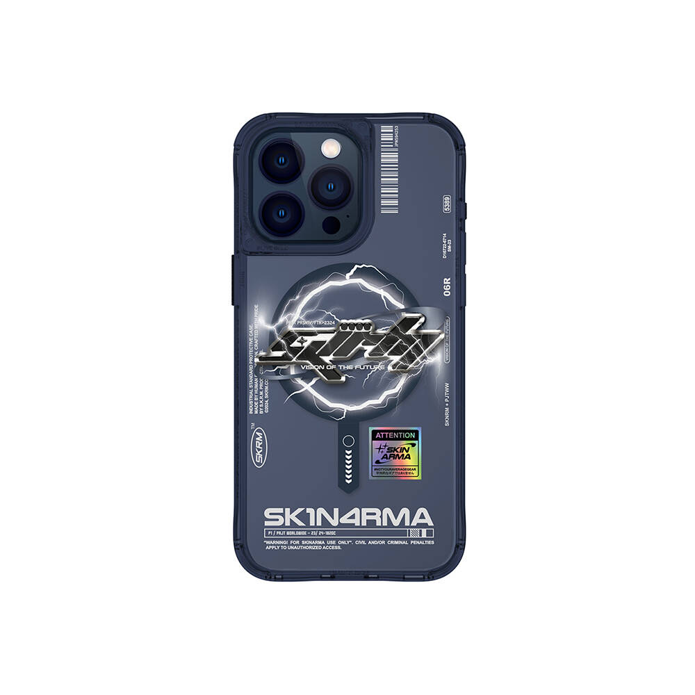 iPhone%20Uyumlu%2015%20Pro%20Max%20Kılıf%20M-safe%20Şarj%20Özellikli%20Yazı%20Desenli%20SkinArma%20Bolt%20Kapak-Mavi