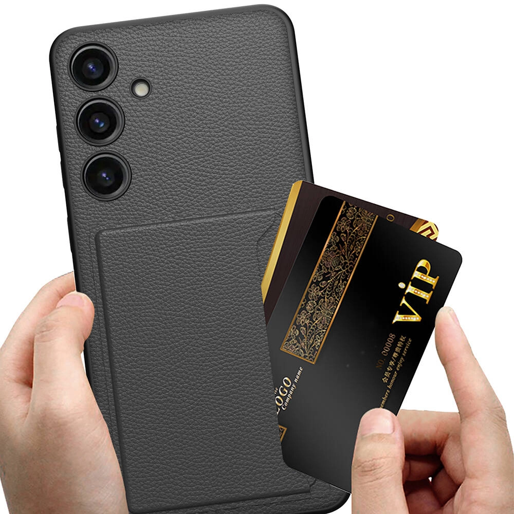 Galaxy Uyumlu S24 Plus Suni Deri Arka Yüzey Zore Kartlıklı Kıpta Silikon Kapak