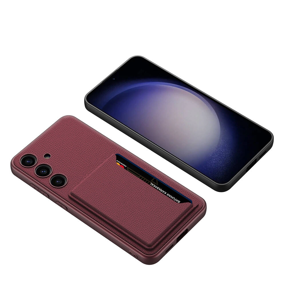 Galaxy Uyumlu S24 Plus Suni Deri Arka Yüzey Zore Kartlıklı Kıpta Silikon Kapak