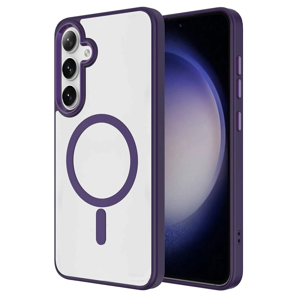 Galaxy Uyumlu S24 Kılıf M-safe Şarj Özellikli Zore Krom M-safe Silikon Kapak