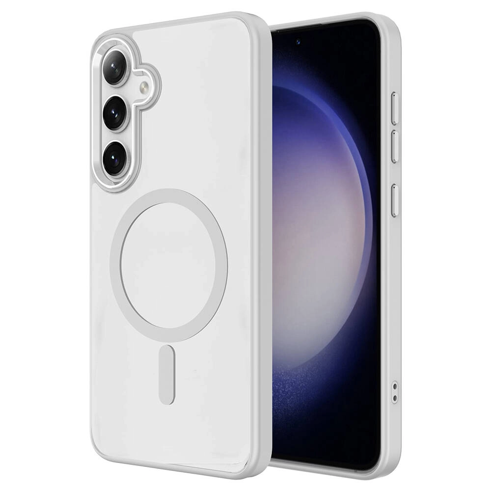 Galaxy Uyumlu S24 Kılıf M-safe Şarj Özellikli Zore Krom M-safe Silikon Kapak