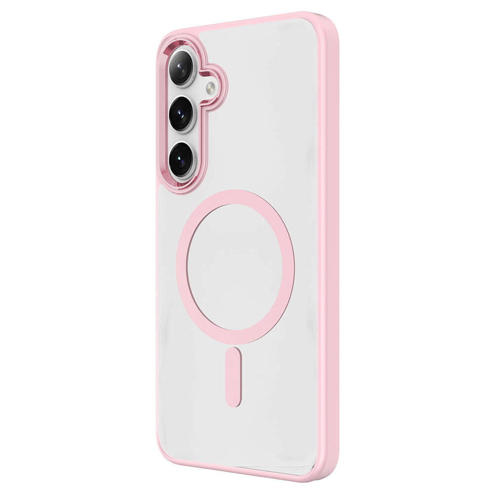 Galaxy Uyumlu S24 Plus Kılıf M-safe Şarj Özellikli Zore Krom M-safe Silikon Kapak-Pembe