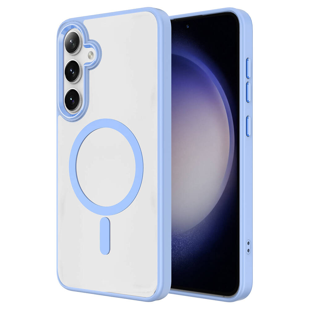 Galaxy Uyumlu S24 Plus Kılıf M-safe Şarj Özellikli Zore Krom M-safe Silikon Kapak-Sierra mavi