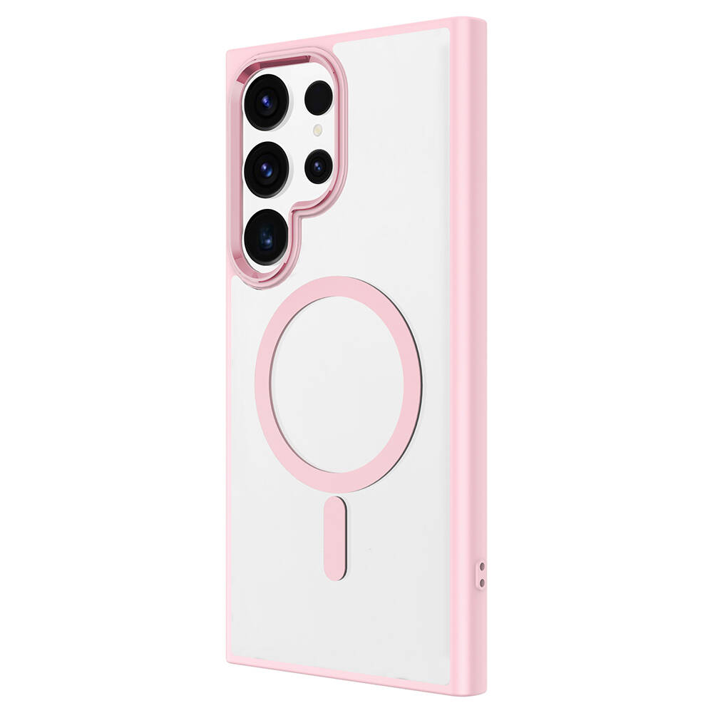 Galaxy Uyumlu S24 Ultra Kılıf M-safe Şarj Özellikli Zore Krom M-safe Silikon Kapak-Pembe