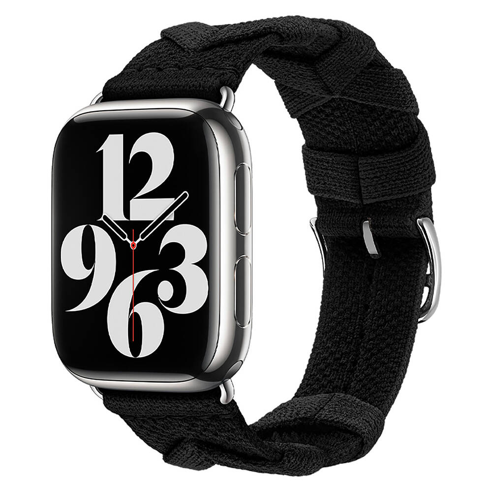 Watch 40mm Zore KRD-97 Sarmal Örgü Tasarımlı Kordon-Koyu siyah