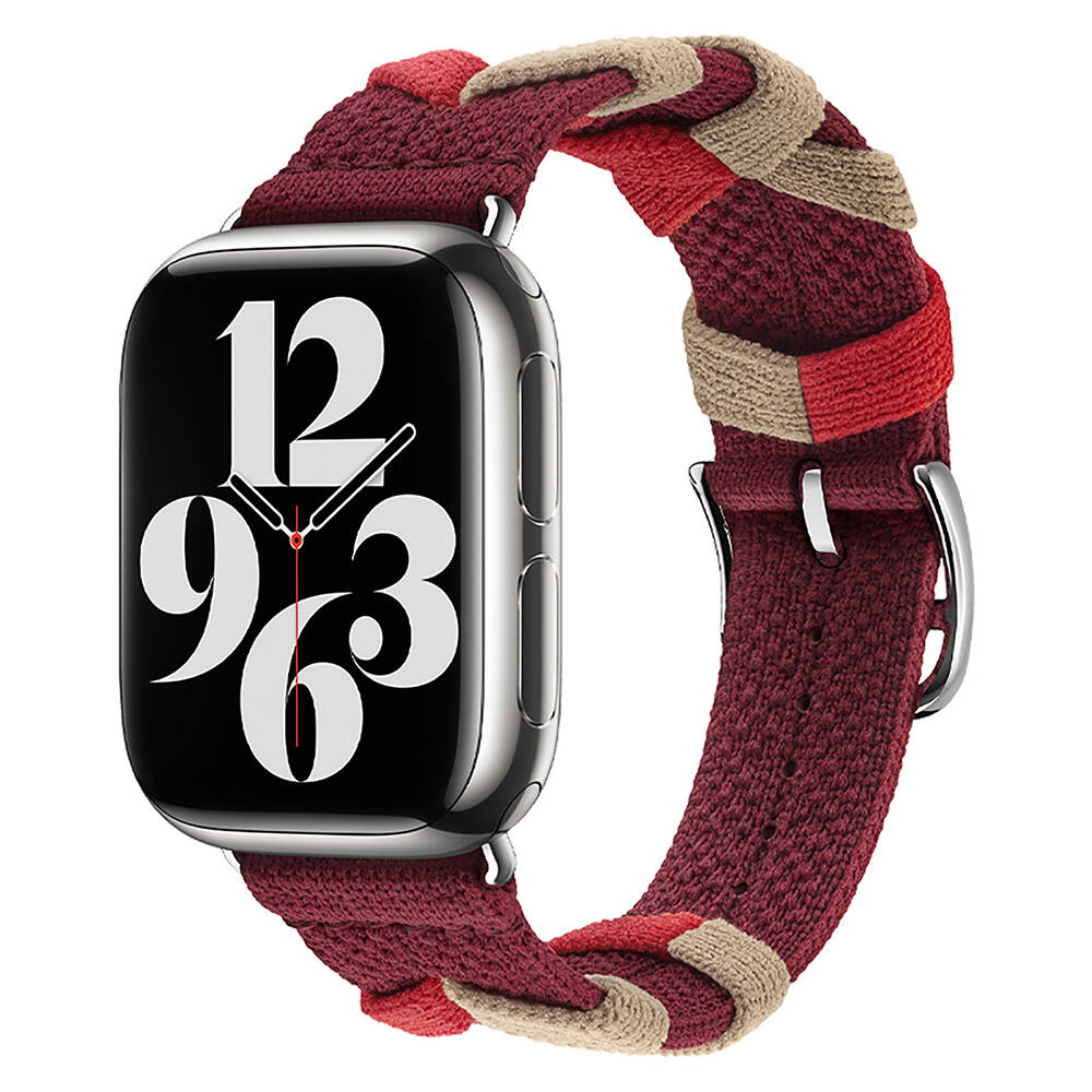 Watch 42mm Zore KRD-97 Sarmal Örgü Tasarımlı Kordon-Kırmızı