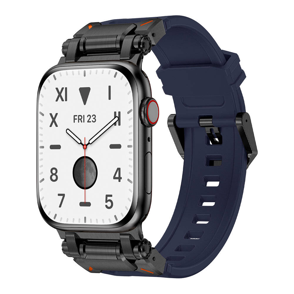 Watch 42mm Zore KRD-101 Titanyum Metal Başlıklı Silikon Kordon-Siyah-mavi