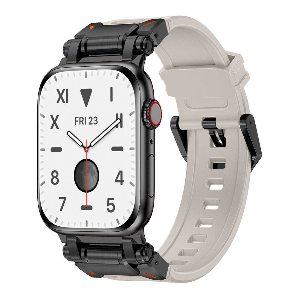 Watch 42mm Zore KRD-101 Titanyum Metal Başlıklı Silikon Kordon-Siyah-starlight